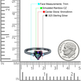 Art Deco Heart Three Stone Wedding Bridal Ring Aquamarine Simulated Cubic Zirconia 925 Sterling Silver