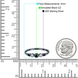 Half Eternity Band Round Simulated Black Cubic Zirconia 925 Sterling Silver (4mm)