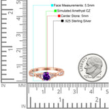 Heart Filigree Art Deco Wedding Bridal Ring Round Simulated Cubic Zirconia 925 Sterling Silver