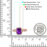 Art Deco Emerald Cut Infinity Wedding Bridal Ring Simulated Cubic Zirconia 925 Sterling Silver