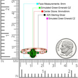 Vintage Style Oval Bridal Wedding Engagement Ring Round Green Emerald Simulated Cubic Zirconia 925 Sterling Silver