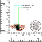 Art Deco Engagement Ring Natural Leaf Design Emerald Cut Cubic Zirconia 925 Sterling Silver
