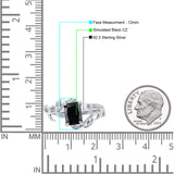 Art Deco Engagement Ring Natural Leaf Design Emerald Cut Cubic Zirconia 925 Sterling Silver