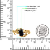 Art Deco Engagement Ring Natural Leaf Design Emerald Cut Cubic Zirconia 925 Sterling Silver