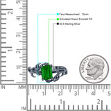 Art Deco Engagement Ring Natural Leaf Design Emerald Cut Cubic Zirconia 925 Sterling Silver