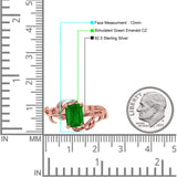 Art Deco Engagement Ring Natural Leaf Design Emerald Cut Cubic Zirconia 925 Sterling Silver