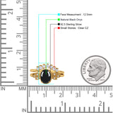 Vintage Oval Natural Black Onyx Art Deco Bridal Set Engagement Ring