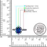 Halo Ballerina Style Oval Engagement Ring Cubic Zirconia 925 Sterling Silver