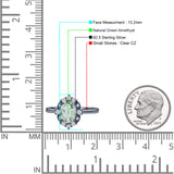 Halo Ballerina Style Oval Natural Green Amethyst Solitaire Engagement Ring