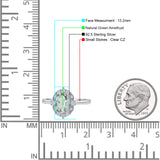 Halo Ballerina Style Oval Natural Green Amethyst Solitaire Engagement Ring