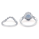 Vintage Style Round Natural Aquamarine Floral Bridal Set Engagement Ring