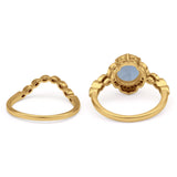 Vintage Style Round Natural Aquamarine Floral Bridal Set Engagement Ring
