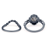 Vintage Style Round Natural Rutilated Quartz Floral Bridal Set Engagement Ring