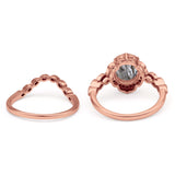 Vintage Style Round Natural Rutilated Quartz Floral Bridal Set Engagement Ring