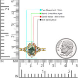 Halo Art Deco Oval Natural Green Moss Agate Engagement Ring