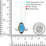 Oval Shaped Beaded Twisted Rope Oxidized Created Opal Thumb Ring 925 Sterling Silver