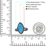 Oval Oxidized Created White & Blue Opal Thumb Ring 925 Sterling Silver