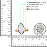 Oval Oxidized Created White & Blue Opal Thumb Ring 925 Sterling Silver