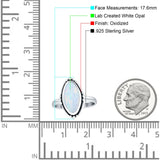 Oval Oxidized Created White & Blue Opal Thumb Ring 925 Sterling Silver