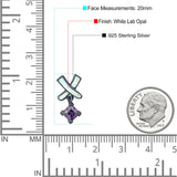 New Design Cross Stud Earring Created Opal Princess Simulated Amethyst CZ 925 Sterling Silver (20mm)