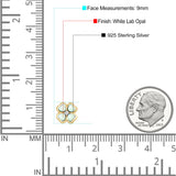 Plumeria Stud Earring Simulated Cubic Zirconia Created Opal Solid 925 Sterling Silver (9mm)