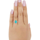 Halo Teardrop Pear Shape Simulated Cubic Zirconia Ring  925 Sterling Silver