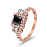 Halo Wedding Ring Baguette Simulated Cubic Zirconia 925 Sterling Silver