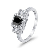 Halo Wedding Ring Baguette Simulated Cubic Zirconia 925 Sterling Silver