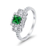 Halo Wedding Ring Baguette Simulated Cubic Zirconia 925 Sterling Silver