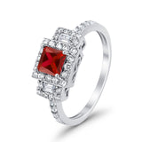 Halo Wedding Ring Baguette Simulated Cubic Zirconia 925 Sterling Silver