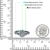 Halo Art Deco Ring Pear Wedding Engagement Band Round Pave Simulated Cubic Zirconia 925 Sterling Silver (10mm)