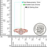 Halo Art Deco Ring Pear Wedding Engagement Band Round Pave Simulated Cubic Zirconia 925 Sterling Silver (10mm)
