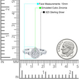 Halo Art Deco Ring Pear Wedding Engagement Band Round Pave Simulated Cubic Zirconia 925 Sterling Silver (10mm)