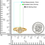 Halo Art Deco Ring Pear Wedding Engagement Band Round Pave Simulated Cubic Zirconia 925 Sterling Silver (10mm)