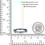 Half Eternity Ring Wedding Engagement Band Pave Simulated Cubic Zirconia 925 Sterling Silver (3mm)