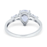 Three Stone Teardrop Engagement Ring Simulated Cubic Zirconia 925 Sterling Silver