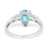 Three Stone Teardrop Engagement Ring Simulated Cubic Zirconia 925 Sterling Silver