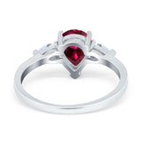Three Stone Teardrop Engagement Ring Simulated Cubic Zirconia 925 Sterling Silver