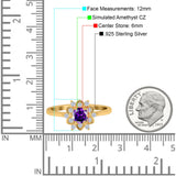 Halo Floral Engagement Ring Round Simulated Cubic Zirconia 925 Sterling Silver