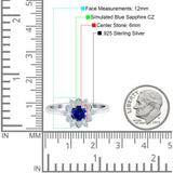 Halo Floral Engagement Ring Round Simulated Cubic Zirconia 925 Sterling Silver