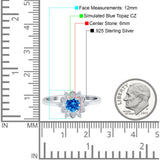 Halo Floral Engagement Ring Round Simulated Cubic Zirconia 925 Sterling Silver