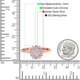 Halo Floral Engagement Ring Round Simulated Cubic Zirconia 925 Sterling Silver