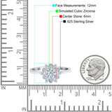 Halo Floral Engagement Ring Round Simulated Cubic Zirconia 925 Sterling Silver