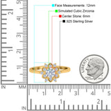 Halo Floral Engagement Ring Round Simulated Cubic Zirconia 925 Sterling Silver