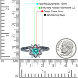 Halo Floral Engagement Ring Round Simulated Cubic Zirconia 925 Sterling Silver