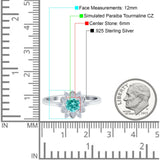 Halo Floral Engagement Ring Round Simulated Cubic Zirconia 925 Sterling Silver