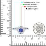 Halo Floral Engagement Ring Round Simulated Cubic Zirconia 925 Sterling Silver