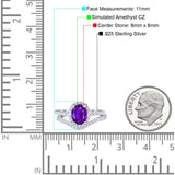 Oval Two Piece Halo Round Simulated Cubic Zirconia Ring 925 Sterling Silver