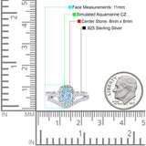 Oval Two Piece Halo Round Simulated Cubic Zirconia Ring 925 Sterling Silver