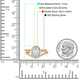 Oval Two Piece Halo Round Simulated Cubic Zirconia Ring 925 Sterling Silver